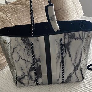 Black and White Marble Beach Tote Bag